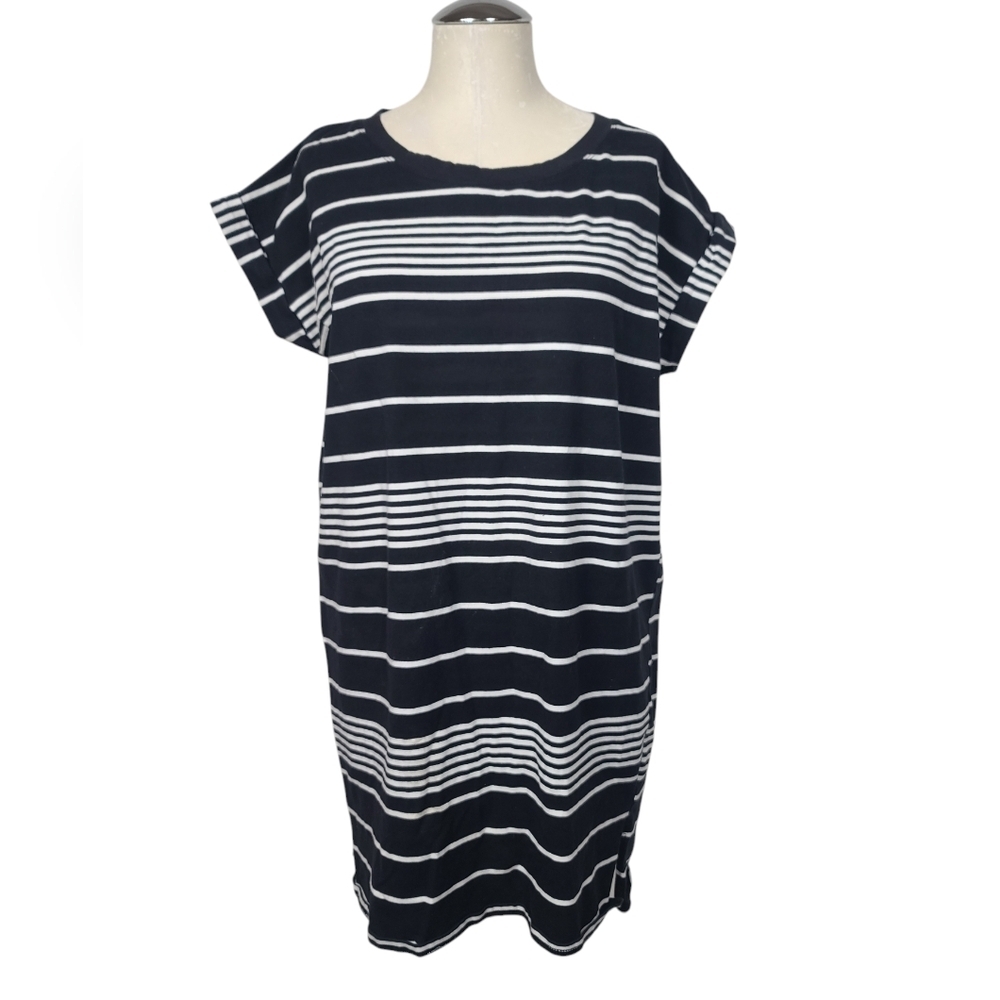 Ellison Black White Striped Short Sleeve Shirt Dress L